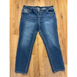 ZCO Jeans Premium Womens 22W Medium Wash Embellished Straight Leg Stretch Denim